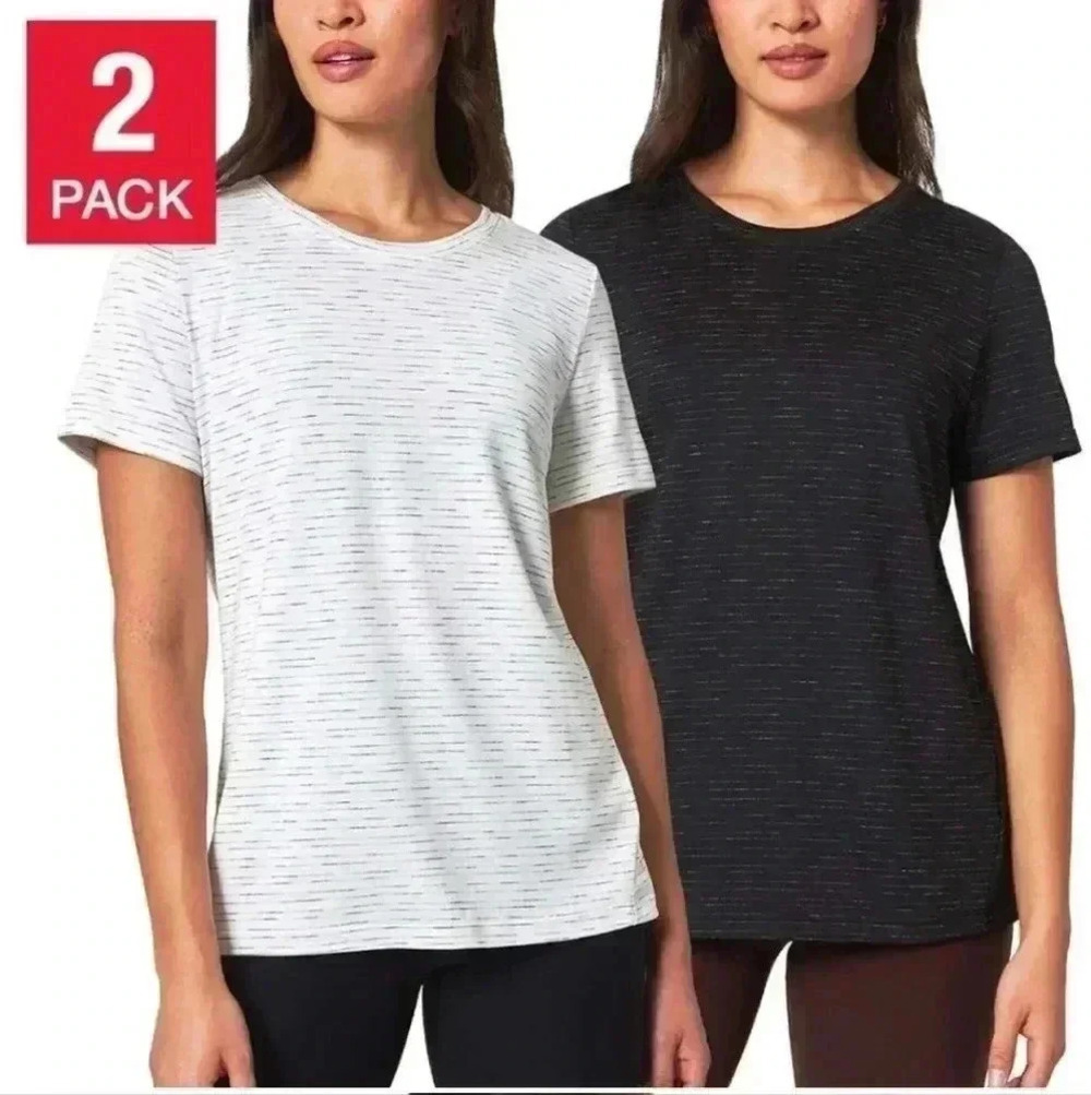 NWOT 2 Pack Mondetta  Active Tees Black White Space Dye T-shirts Small